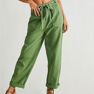 Free People Olive Green High-Rise Drawstring Utility Pants